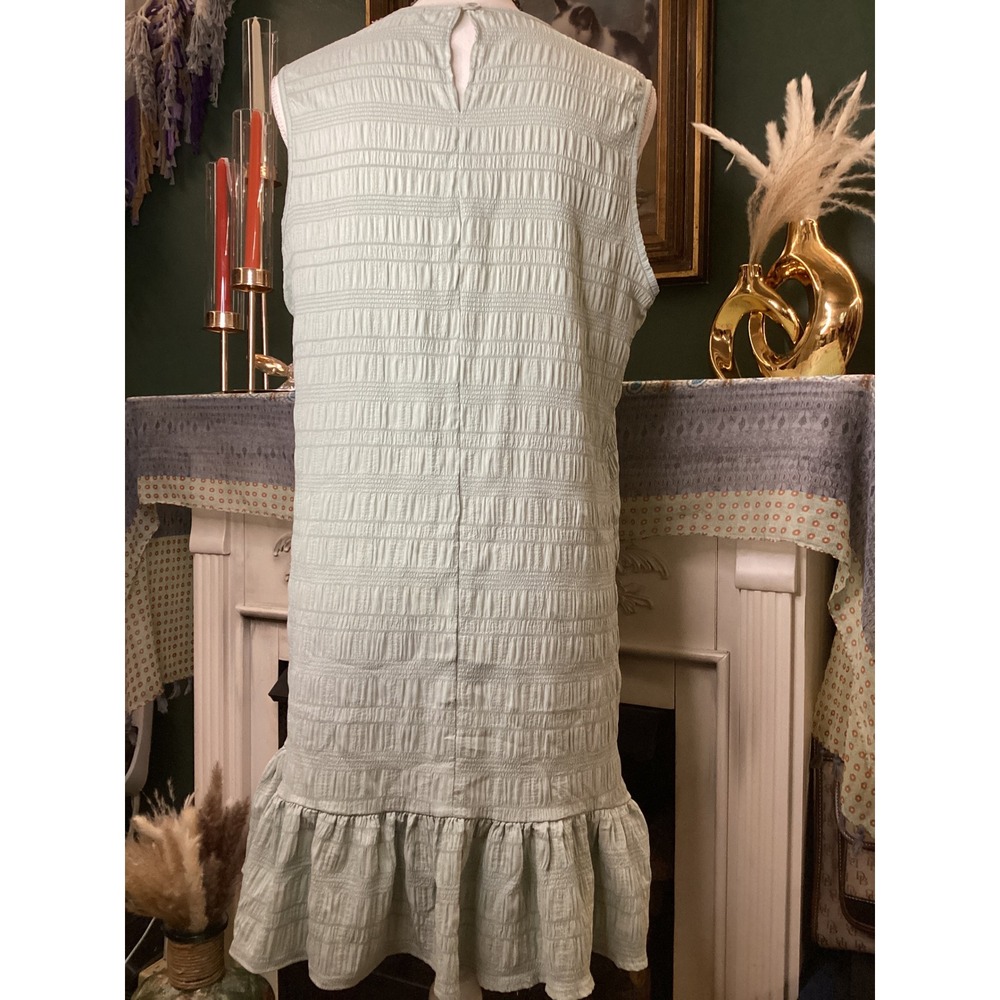 Emery Rose Womens‎ Sage Green Textured Ruffle Hem Sleeveless Shift Dress Large - Picture 2 of 4
